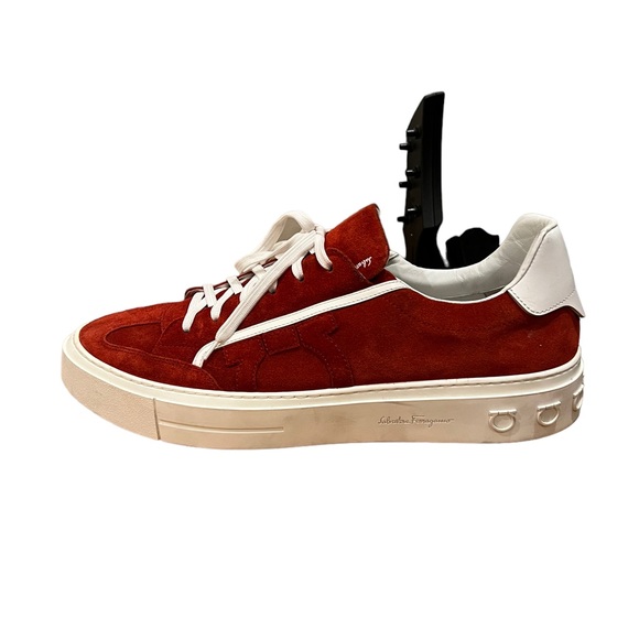 Salvatore Ferraragamo Mens Red Suede Laced Sneakers - Picture 6 of 8